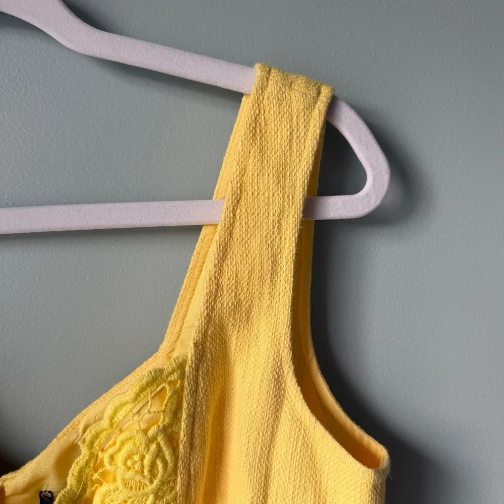 Nanette Lepore Yellow Lace Dress Sleeveless Bow Cotton Sheath Wedding Guest SZ 8